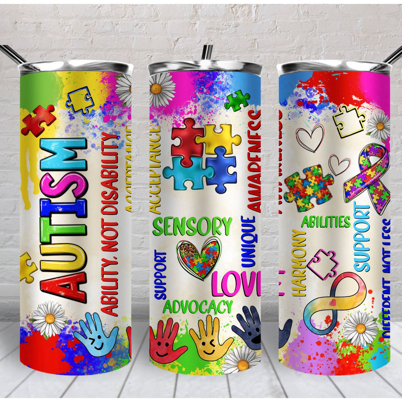 AUTISM 20oz SKINNY TUMBLER WRAP SUBLIMATION PRINT