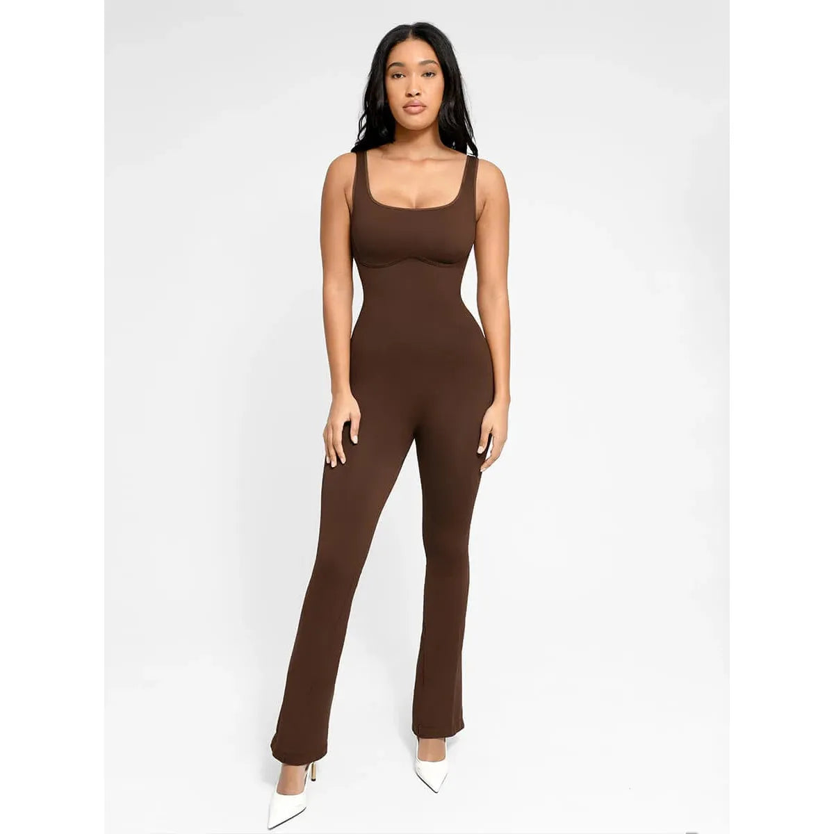 Seamless Square Neck U-Back Flared Jumpsuit