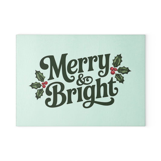 Merry & Bright Glass Cutting Board for Holiday Cooking, Festive Kitchen Gift, Christmas Decor, Unique Housewarming Gift, Food Prep