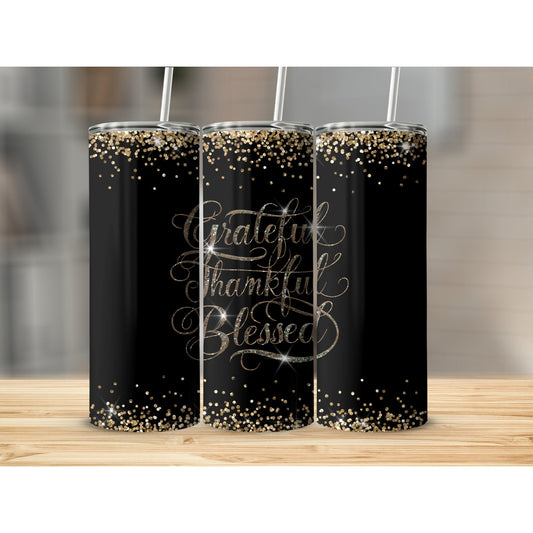 GRATEFUL, THANKFUL, BLESSED 20oz SkINNY TUMBLER SUBLIMATION WRAP